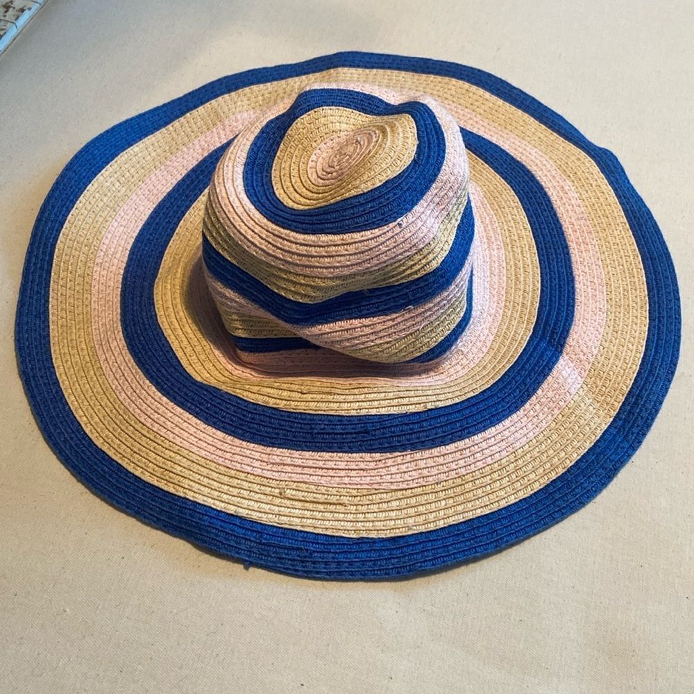Janie and Jack floppy summer hat, 2T to 3 Blue, Pink & cream